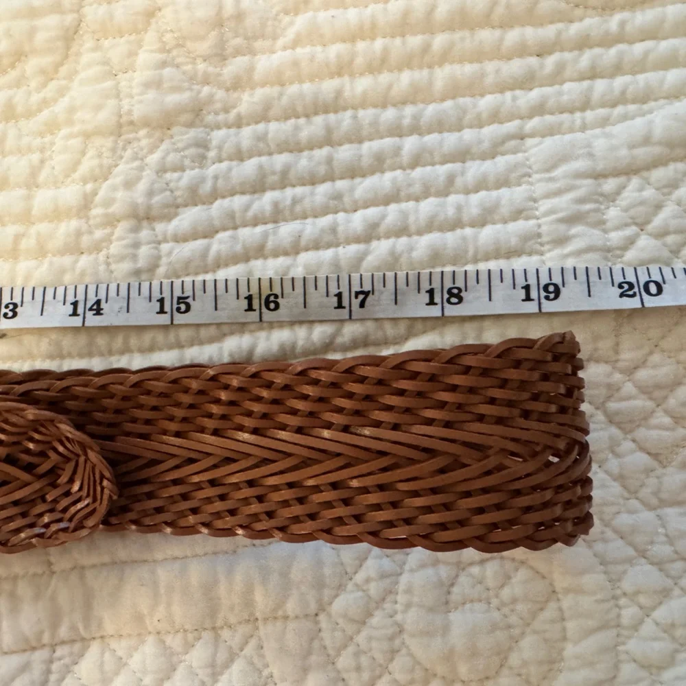 Target Tan Leather Woven Belt with Silver Buckle